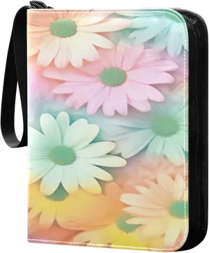 Colorful Daisy Collectible Trading Card Albums,4-Pocket Card Binder with 50 Removable Sleeves with Zipper Game Card Collection Binder Album Holder