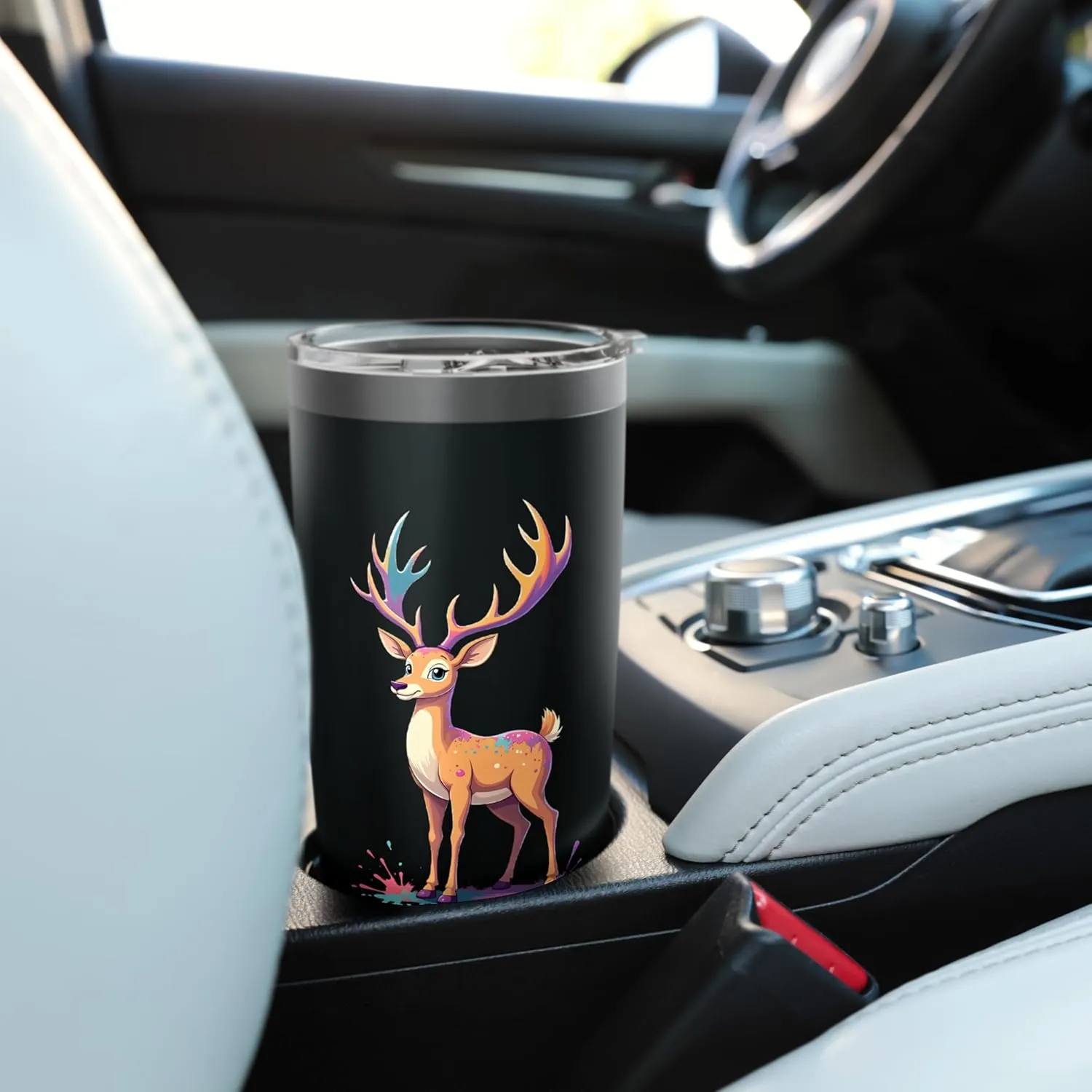 Colorful Deer Cartoon with Paint Splashes Stainless Steel Insulated Tumbler