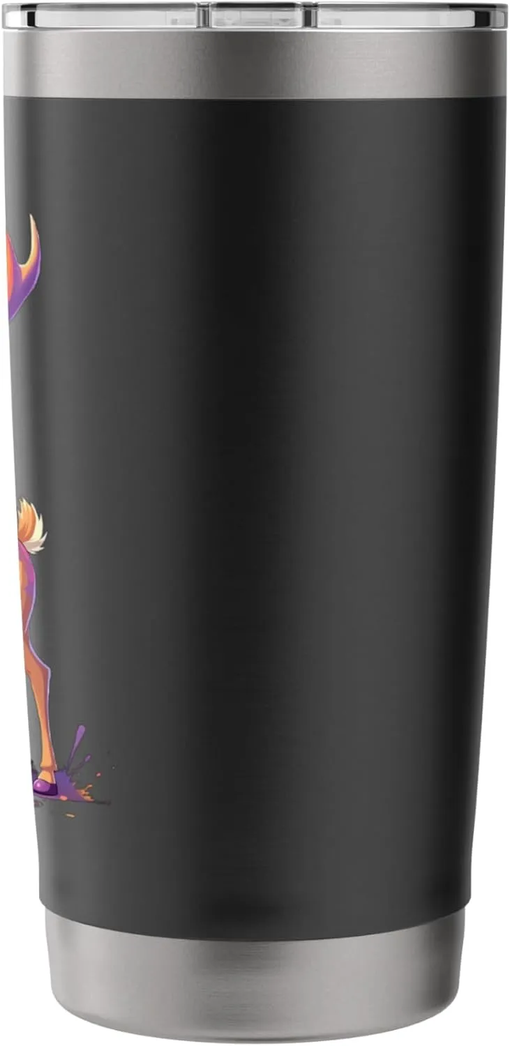 Colorful Deer Cartoon with Paint Splashes Stainless Steel Insulated Tumbler