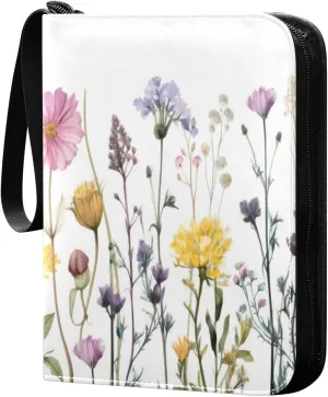 Colorful Flowers Collectible Trading Card Albums,4-Pocket Card Binder with 50 Removable Sleeves with Zipper Game Card Collection Binder Album Holder