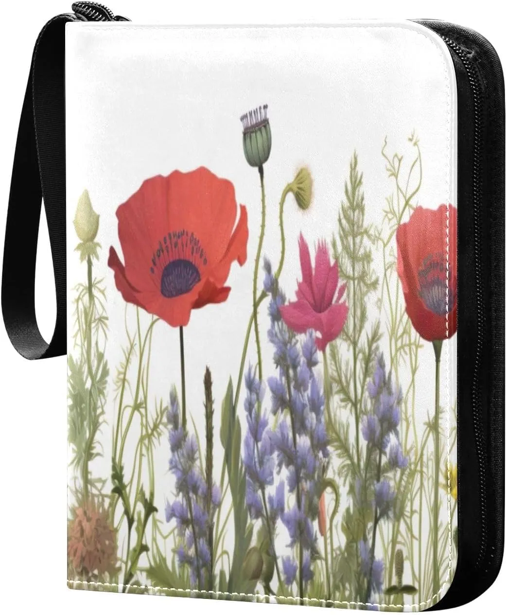 Colorful Flowers Collectible Trading Card Albums,4-Pocket Card Binder with 50 Removable Sleeves with Zipper Game Card Collection Binder Album Holder