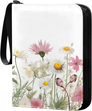 Colorful Flowers Collectible Trading Card Albums,4-Pocket Card Binder with 50 Removable Sleeves with Zipper Game Card Collection Binder Album Holder