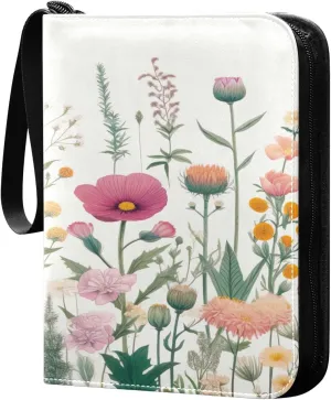 Colorful Flowers Collectible Trading Card Albums,4-Pocket Card Binder with 50 Removable Sleeves with Zipper Game Card Collection Binder Album Holder