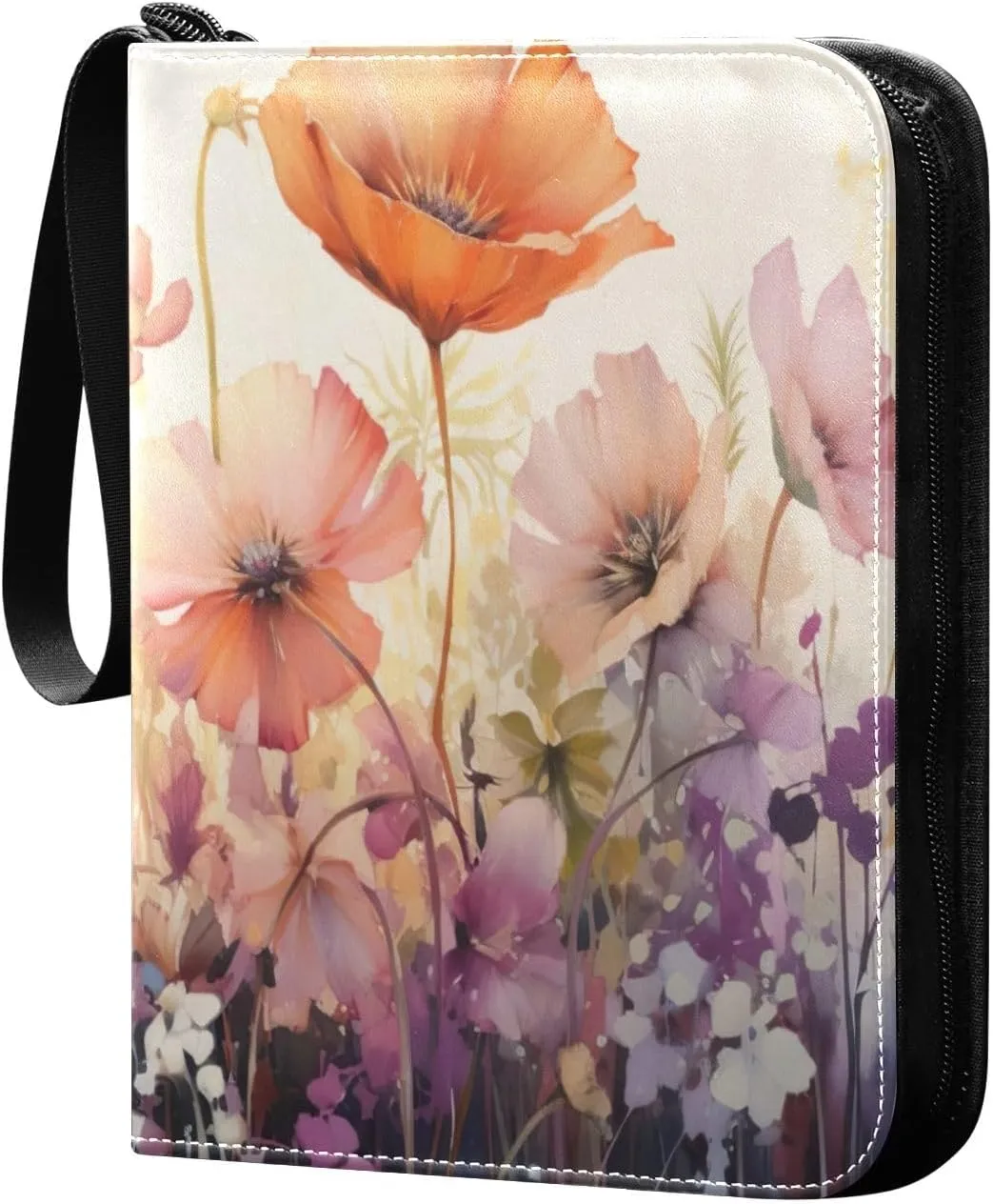 Colorful Flowers Collectible Trading Card Albums,4-Pocket Card Binder with 50 Removable Sleeves with Zipper Game Card Collection Binder Album Holder