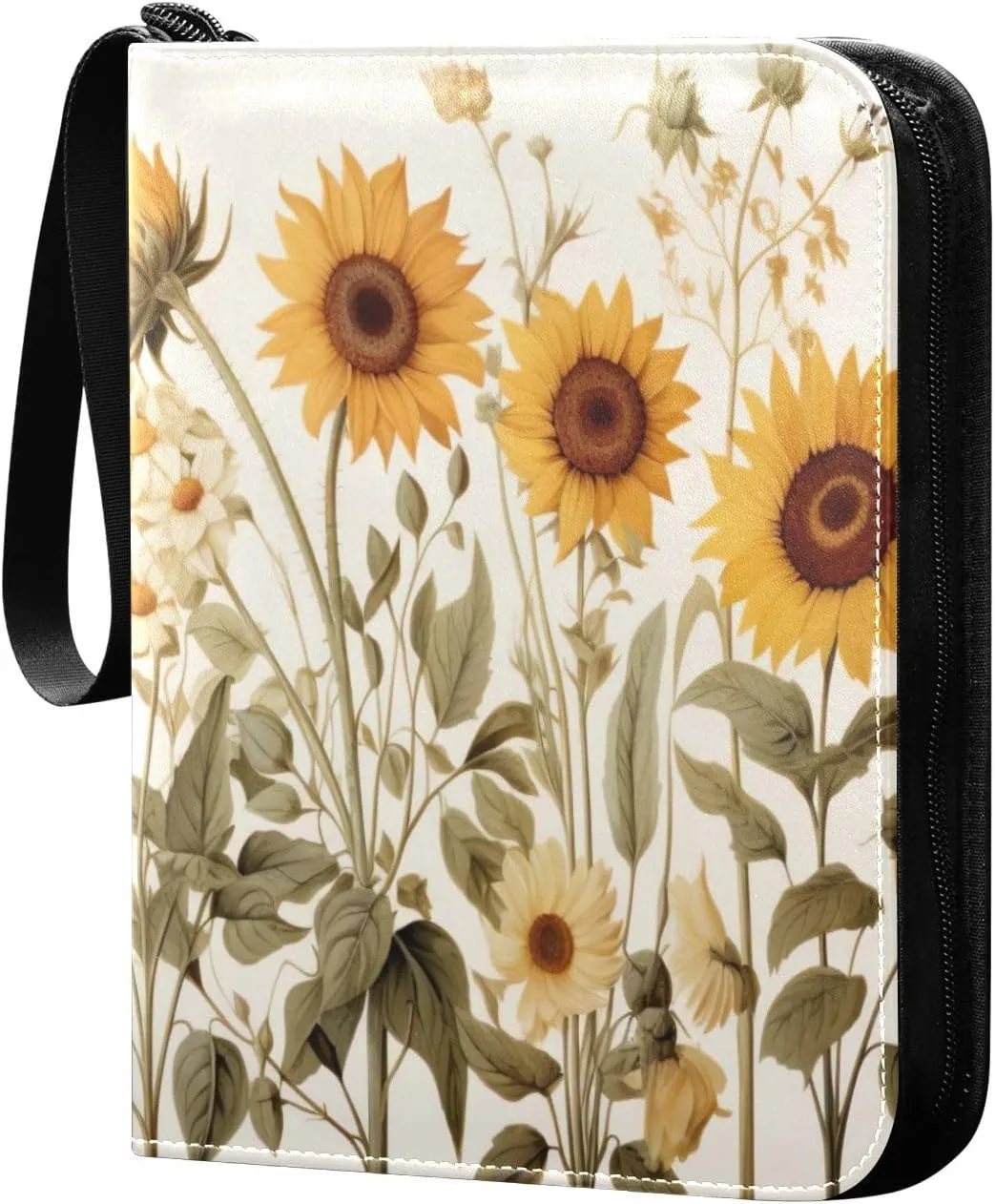 Colorful Flowers Collectible Trading Card Albums,4-Pocket Card Binder with 50 Removable Sleeves with Zipper Game Card Collection Binder Album Holder