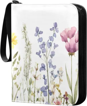 Colorful Flowers Collectible Trading Card Albums,4-Pocket Card Binder with 50 Removable Sleeves with Zipper Game Card Collection Binder Album Holder