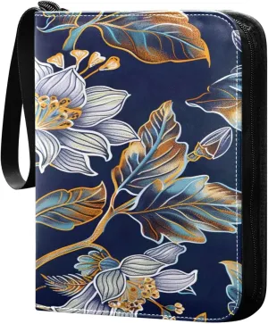 Colorful Flowers Collectible Trading Card Albums,4-Pocket Card Binder with 50 Removable Sleeves with Zipper Game Card Collection Binder Album Holder