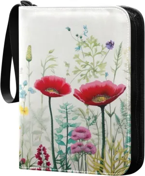 Colorful Flowers Collectible Trading Card Albums,4-Pocket Card Binder with 50 Removable Sleeves with Zipper Game Card Collection Binder Album Holder