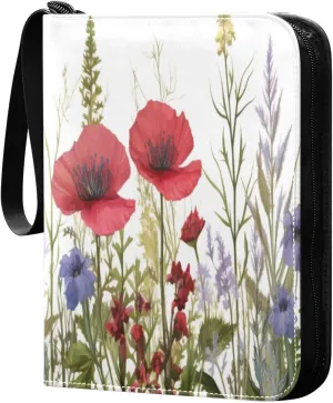 Colorful Flowers Collectible Trading Card Albums,4-Pocket Card Binder with 50 Removable Sleeves with Zipper Game Card Collection Binder Album Holder