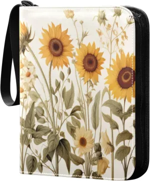 Colorful Flowers Collectible Trading Card Albums,4-Pocket Card Binder with 50 Removable Sleeves with Zipper Game Card Collection Binder Album Holder