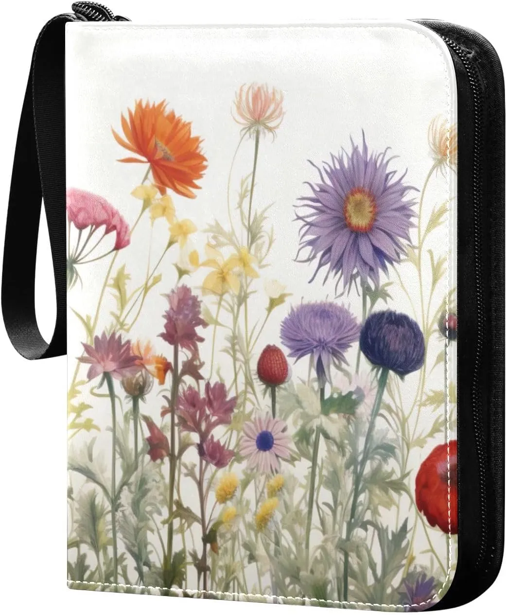 Colorful Flowers Collectible Trading Card Albums,4-Pocket Card Binder with 50 Removable Sleeves with Zipper Game Card Collection Binder Album Holder
