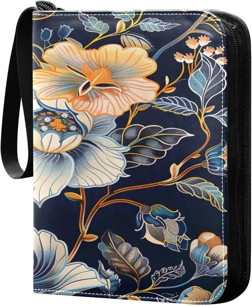 Colorful Flowers Collectible Trading Card Albums,4-Pocket Card Binder with 50 Removable Sleeves with Zipper Game Card Collection Binder Album Holder