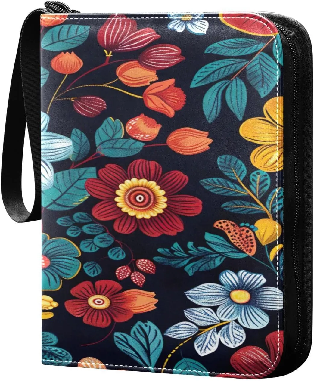 Colorful Flowers Collectible Trading Card Albums,4-Pocket Card Binder with 50 Removable Sleeves with Zipper Game Card Collection Binder Album Holder