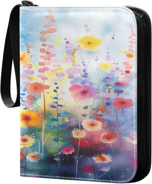 Colorful Flowers Collectible Trading Card Albums,4-Pocket Card Binder with 50 Removable Sleeves with Zipper Game Card Collection Binder Album Holder
