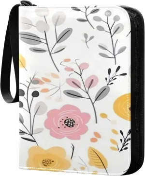 Colorful Flowers Collectible Trading Card Albums,4-Pocket Card Binder with 50 Removable Sleeves with Zipper Game Card Collection Binder Album Holder