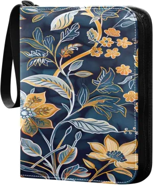 Colorful Flowers Collectible Trading Card Albums,4-Pocket Card Binder with 50 Removable Sleeves with Zipper Game Card Collection Binder Album Holder