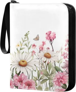Colorful Flowers Collectible Trading Card Albums,4-Pocket Card Binder with 50 Removable Sleeves with Zipper Game Card Collection Binder Album Holder