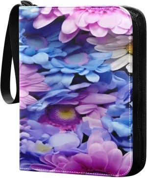 Colorful Flowers Collectible Trading Card Albums,4-Pocket Card Binder with 50 Removable Sleeves with Zipper Game Card Collection Binder Album Holder