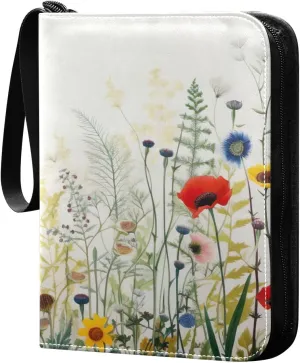 Colorful Flowers Collectible Trading Card Albums,4-Pocket Card Binder with 50 Removable Sleeves with Zipper Game Card Collection Binder Album Holder