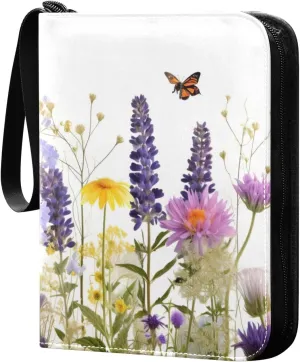 Colorful Flowers Collectible Trading Card Albums,4-Pocket Card Binder with 50 Removable Sleeves with Zipper Game Card Collection Binder Album Holder