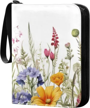 Colorful Flowers Collectible Trading Card Albums,4-Pocket Card Binder with 50 Removable Sleeves with Zipper Game Card Collection Binder Album Holder