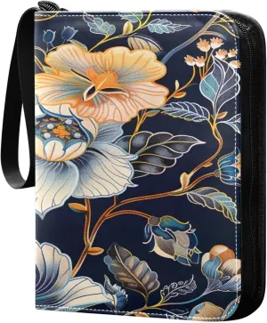 Colorful Flowers Collectible Trading Card Albums,4-Pocket Card Binder with 50 Removable Sleeves with Zipper Game Card Collection Binder Album Holder