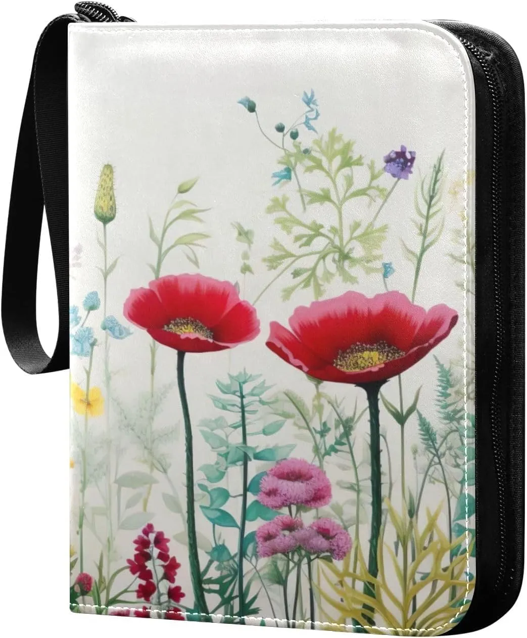 Colorful Flowers Collectible Trading Card Albums,4-Pocket Card Binder with 50 Removable Sleeves with Zipper Game Card Collection Binder Album Holder