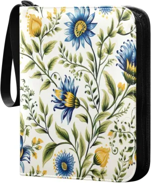 Colorful Flowers Collectible Trading Card Albums,4-Pocket Card Binder with 50 Removable Sleeves with Zipper Game Card Collection Binder Album Holder