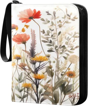 Colorful Flowers Collectible Trading Card Albums,4-Pocket Card Binder with 50 Removable Sleeves with Zipper Game Card Collection Binder Album Holder
