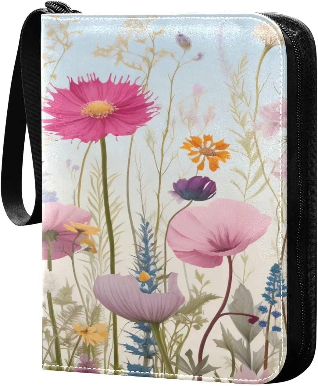 Colorful Flowers Collectible Trading Card Albums,4-Pocket Card Binder with 50 Removable Sleeves with Zipper Game Card Collection Binder Album Holder