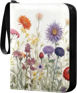 Colorful Flowers Collectible Trading Card Albums,4-Pocket Card Binder with 50 Removable Sleeves with Zipper Game Card Collection Binder Album Holder
