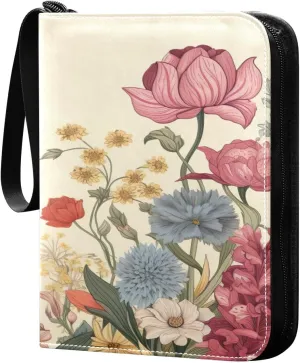Colorful Flowers Collectible Trading Card Albums,4-Pocket Card Binder with 50 Removable Sleeves with Zipper Game Card Collection Binder Album Holder