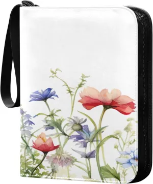 Colorful Flowers Collectible Trading Card Albums,4-Pocket Card Binder with 50 Removable Sleeves with Zipper Game Card Collection Binder Album Holder