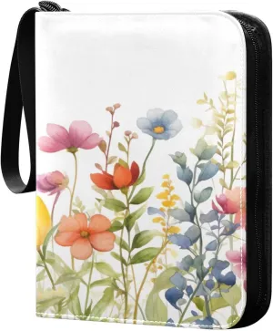 Colorful Flowers Collectible Trading Card Albums,4-Pocket Card Binder with 50 Removable Sleeves with Zipper Game Card Collection Binder Album Holder