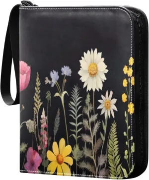Colorful Flowers Collectible Trading Card Albums,4-Pocket Card Binder with 50 Removable Sleeves with Zipper Game Card Collection Binder Album Holder