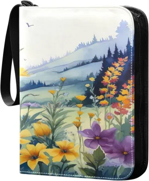 Colorful Flowers Collectible Trading Card Albums,4-Pocket Card Binder with 50 Removable Sleeves with Zipper Game Card Collection Binder Album Holder