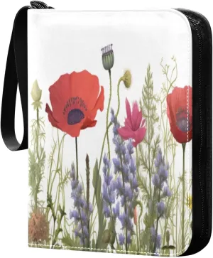 Colorful Flowers Collectible Trading Card Albums,4-Pocket Card Binder with 50 Removable Sleeves with Zipper Game Card Collection Binder Album Holder