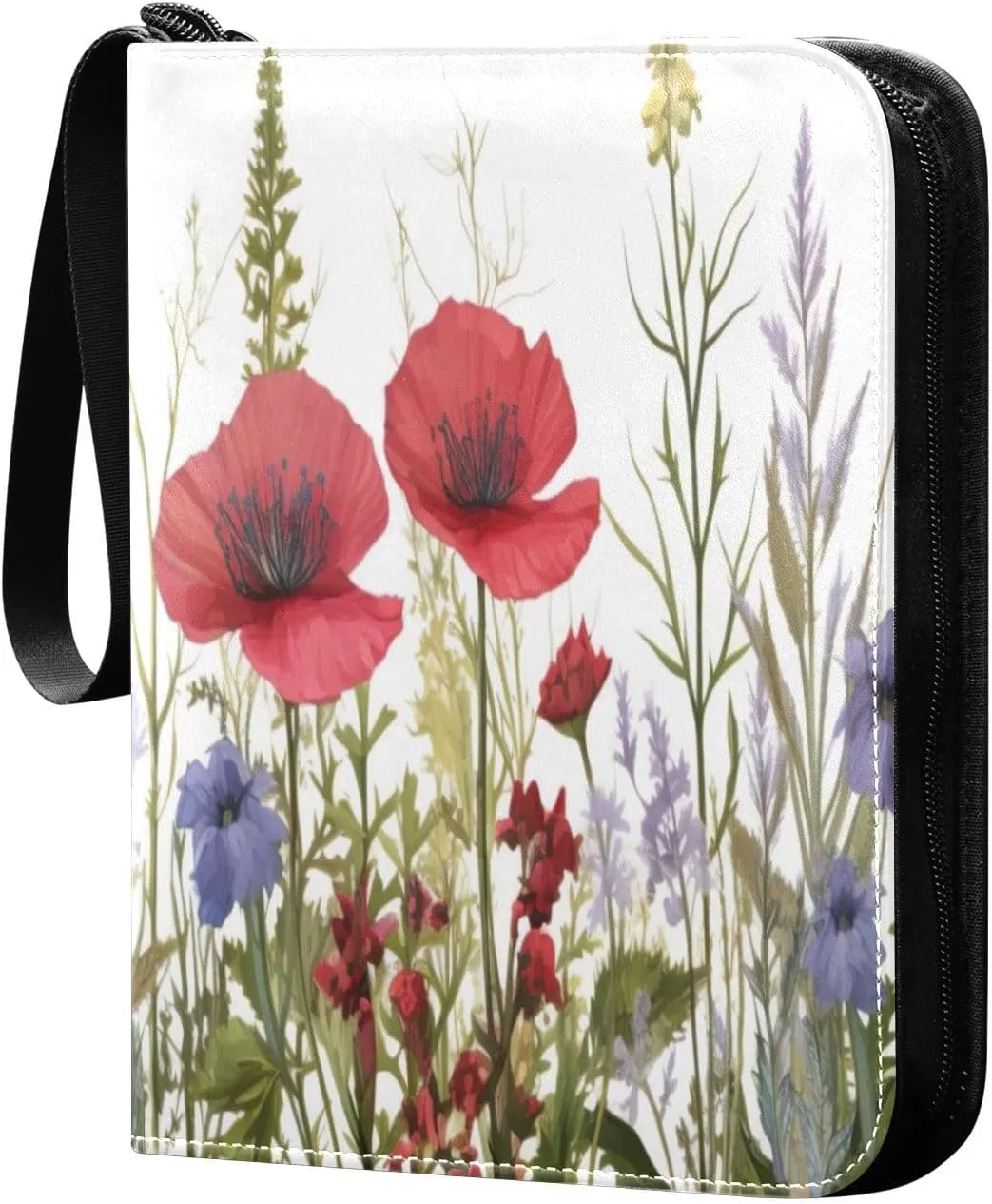 Colorful Flowers Collectible Trading Card Albums,4-Pocket Card Binder with 50 Removable Sleeves with Zipper Game Card Collection Binder Album Holder