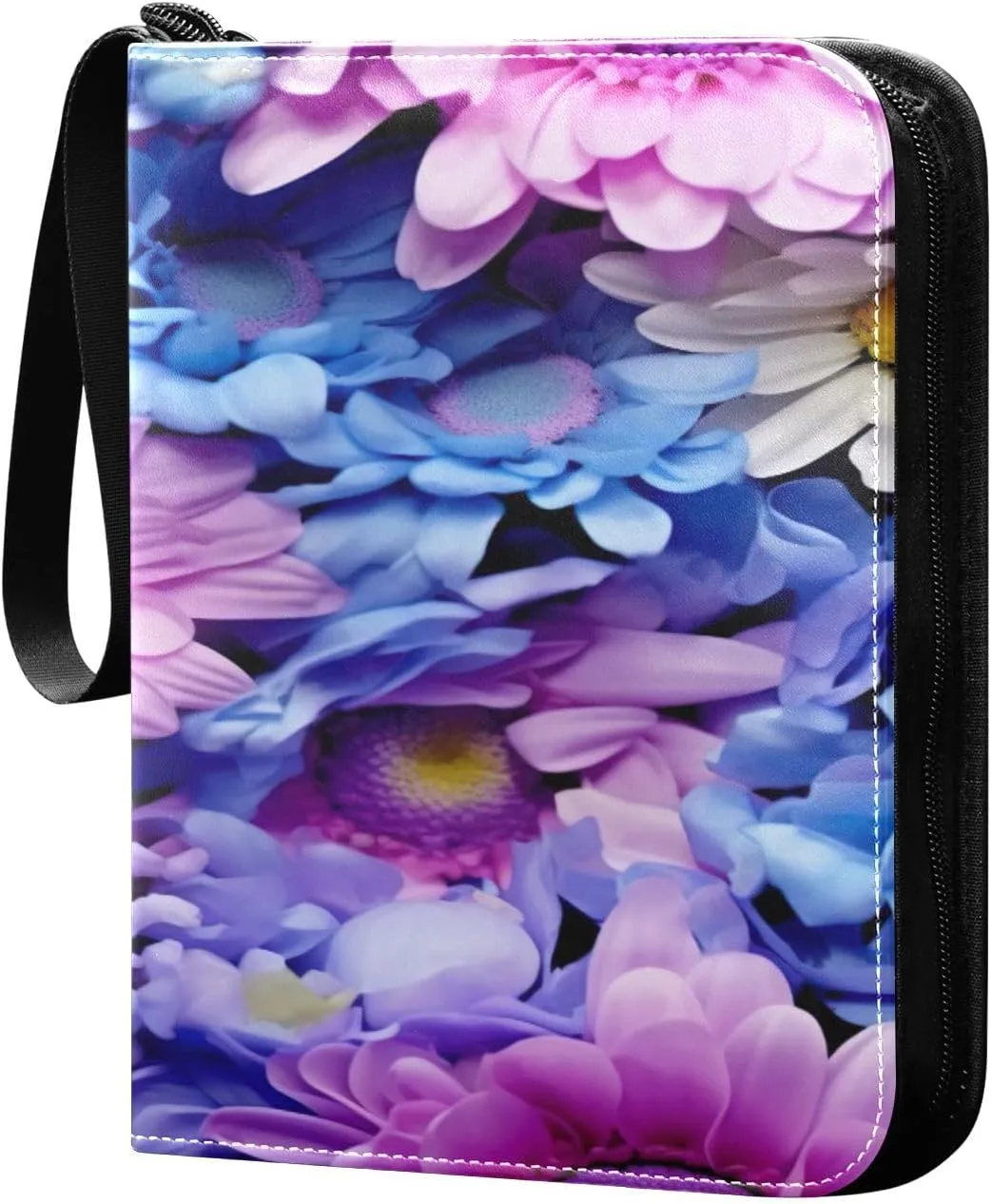 Colorful Flowers Collectible Trading Card Albums,4-Pocket Card Binder with 50 Removable Sleeves with Zipper Game Card Collection Binder Album Holder