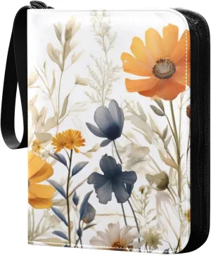 Colorful Flowers Collectible Trading Card Albums,4-Pocket Card Binder with 50 Removable Sleeves with Zipper Game Card Collection Binder Album Holder