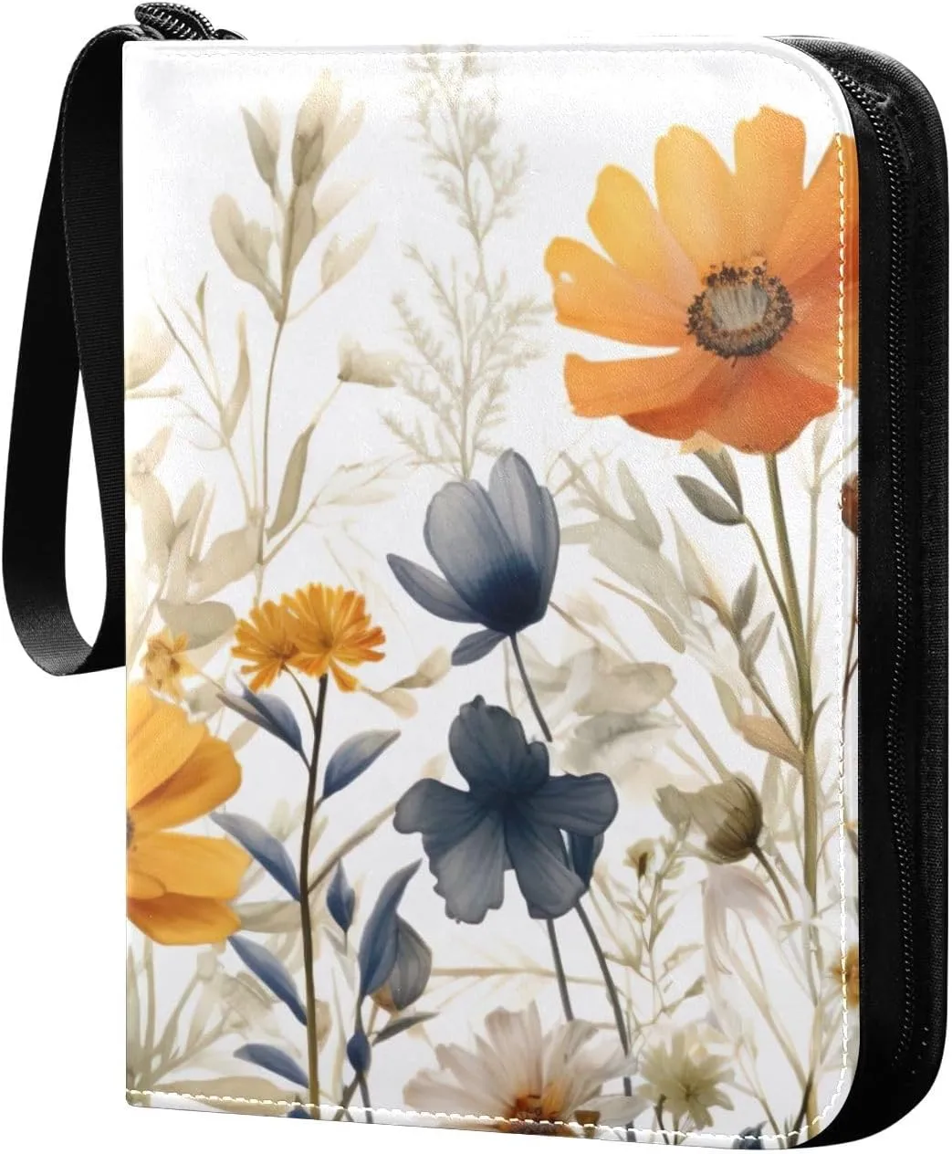 Colorful Flowers Collectible Trading Card Albums,4-Pocket Card Binder with 50 Removable Sleeves with Zipper Game Card Collection Binder Album Holder