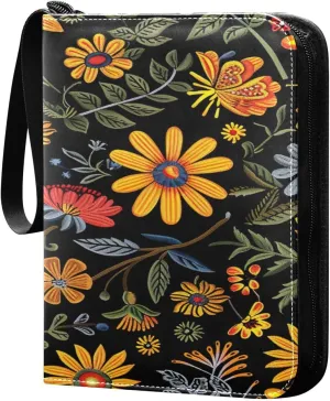 Colorful Flowers Collectible Trading Card Albums,4-Pocket Card Binder with 50 Removable Sleeves with Zipper Game Card Collection Binder Album Holder