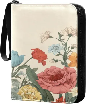 Colorful Flowers Collectible Trading Card Albums,4-Pocket Card Binder with 50 Removable Sleeves with Zipper Game Card Collection Binder Album Holder