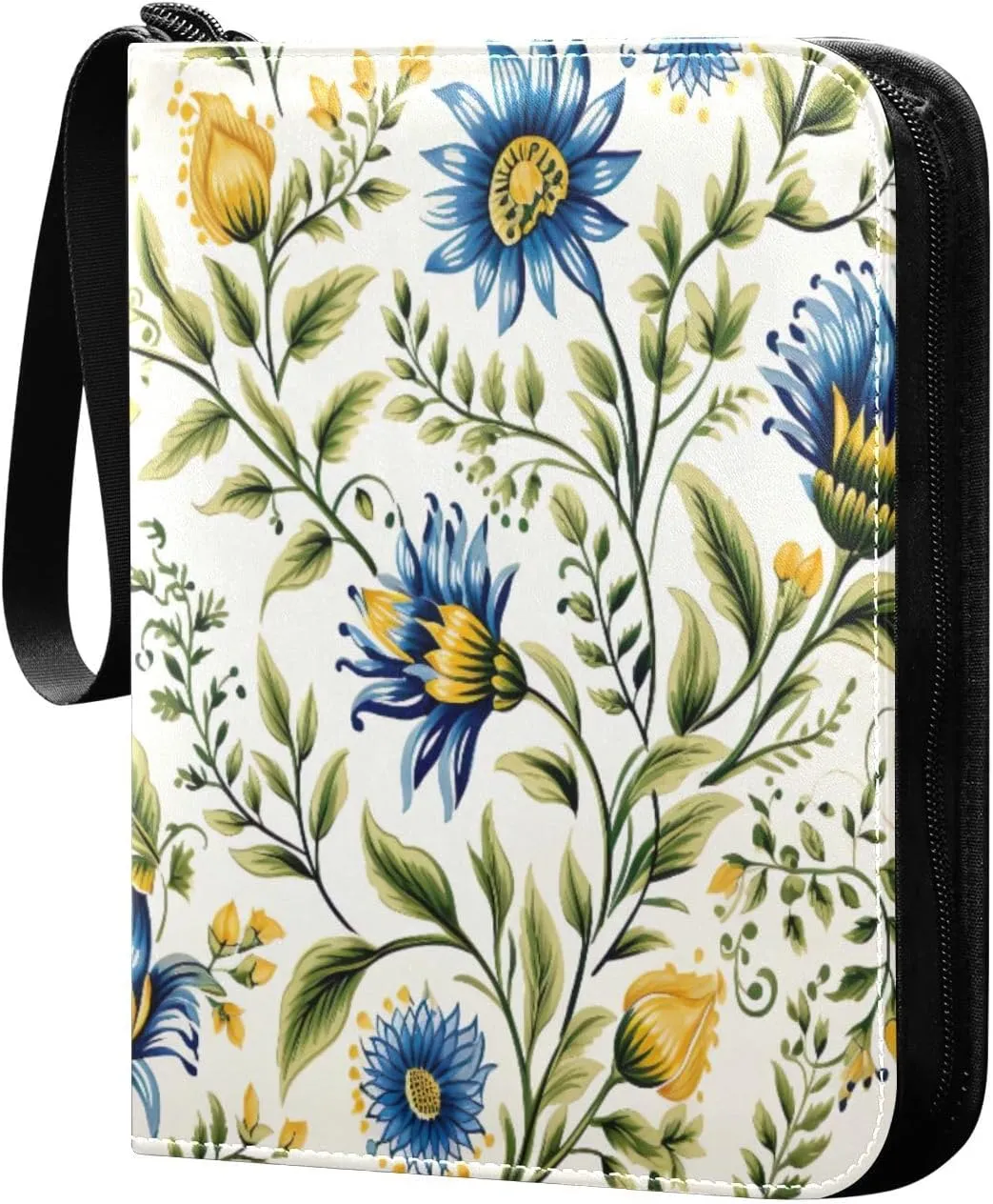 Colorful Flowers Collectible Trading Card Albums,4-Pocket Card Binder with 50 Removable Sleeves with Zipper Game Card Collection Binder Album Holder