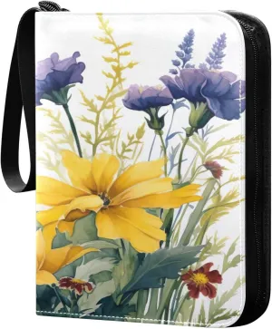 Colorful Flowers Collectible Trading Card Albums,4-Pocket Card Binder with 50 Removable Sleeves with Zipper Game Card Collection Binder Album Holder