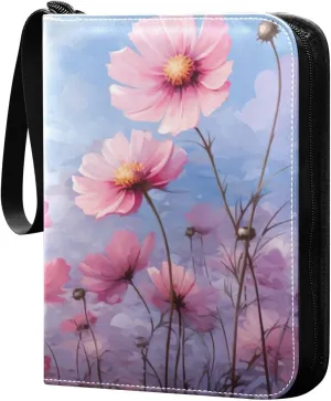Colorful Flowers Collectible Trading Card Albums,4-Pocket Card Binder with 50 Removable Sleeves with Zipper Game Card Collection Binder Album Holder