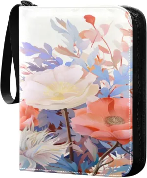 Colorful Flowers Collectible Trading Card Albums,4-Pocket Card Binder with 50 Removable Sleeves with Zipper Game Card Collection Binder Album Holder
