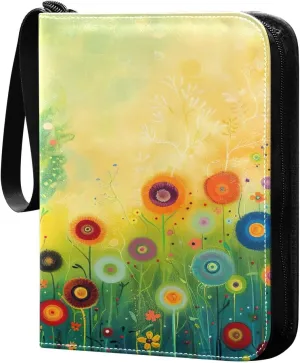 Colorful Flowers Collectible Trading Card Albums,4-Pocket Card Binder with 50 Removable Sleeves with Zipper Game Card Collection Binder Album Holder