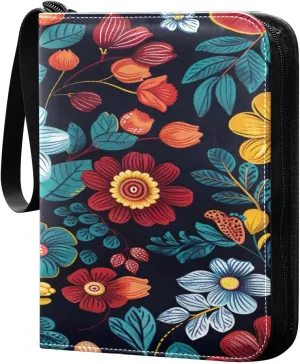 Colorful Flowers Collectible Trading Card Albums,4-Pocket Card Binder with 50 Removable Sleeves with Zipper Game Card Collection Binder Album Holder