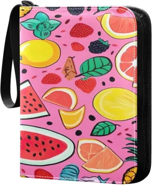 Colorful Fruits Collectible Trading Card Albums,4-Pocket Card Binder with 50 Removable Sleeves with Zipper Game Card Collection Binder Album Holder